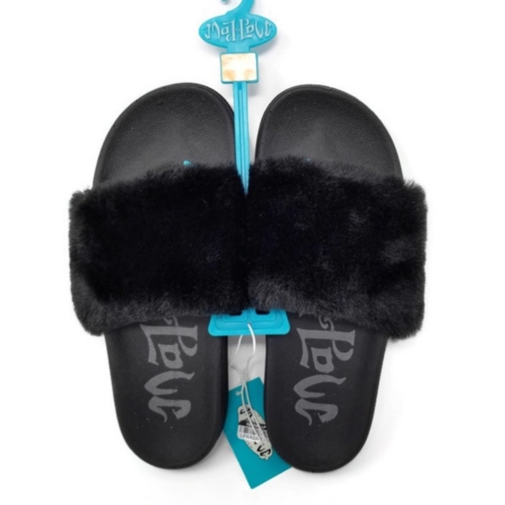 Phoebe Fur Slide Sandals Women's Black Size 10